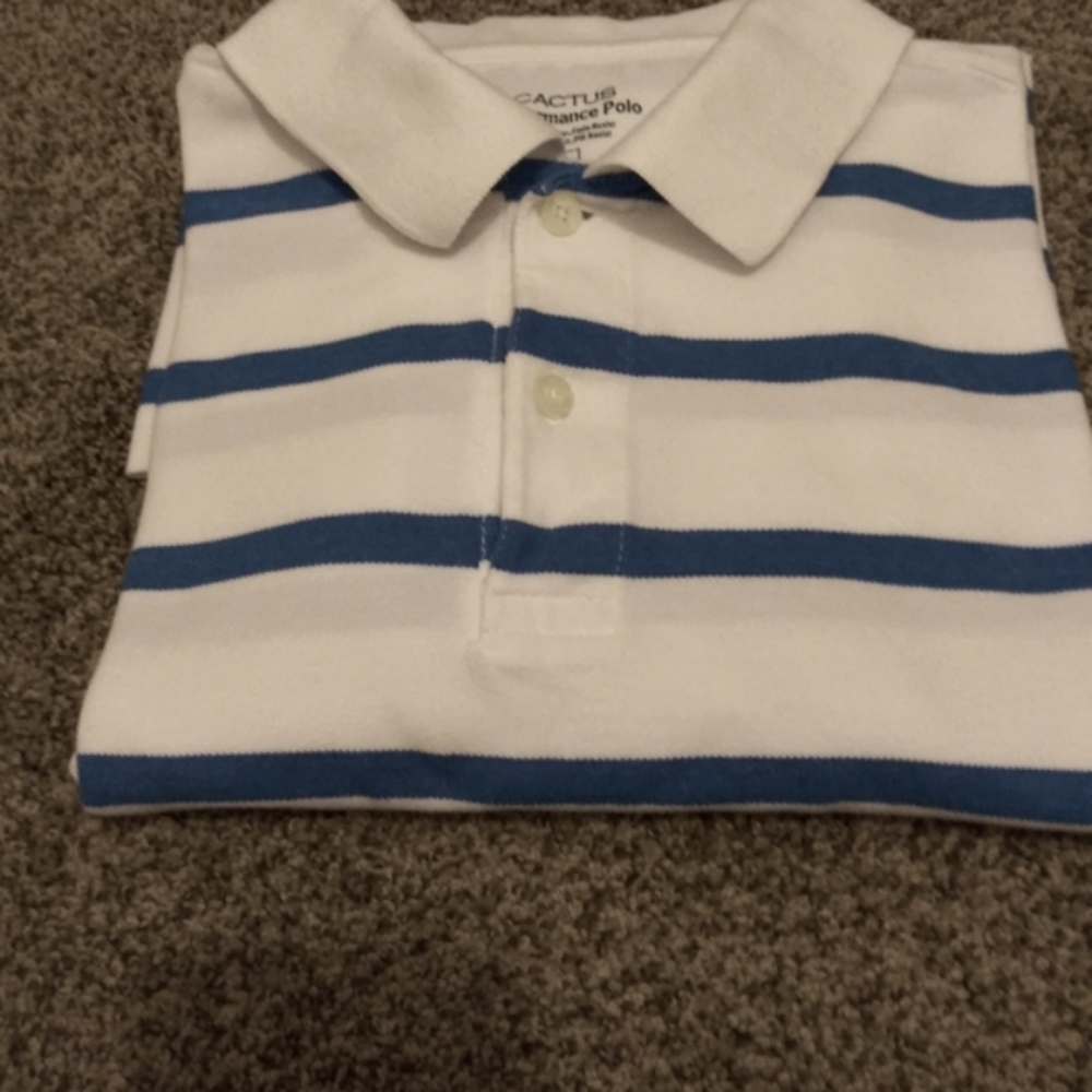 Cactus Performance Mens Short Sleeve Blue & White Stripe  Polo Shirt Sze L #M-16 - Picture 2 of 6